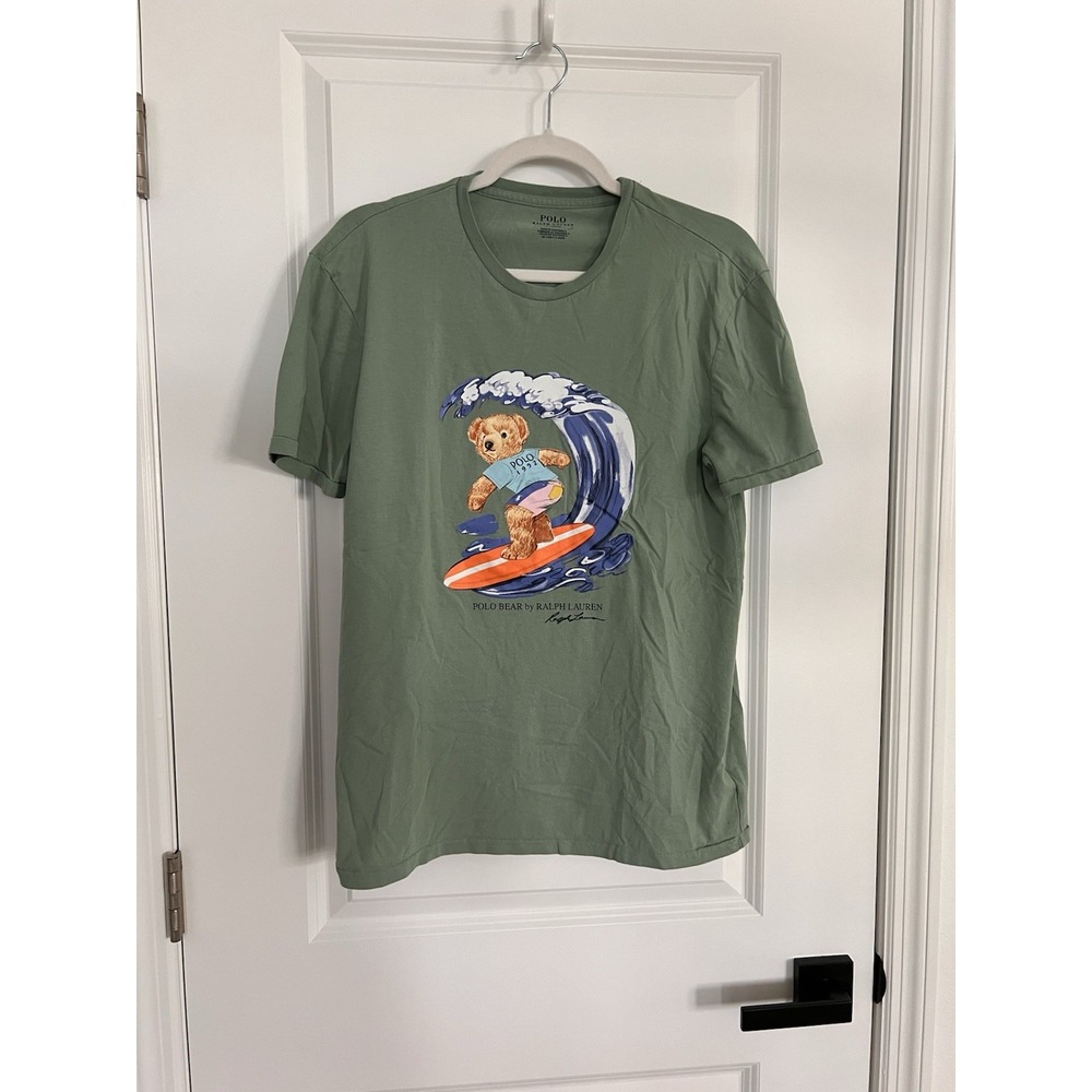 NEW Polo Ralph Lauren Mens Limited Polo Bear T-Shirt Green SURFING Size M